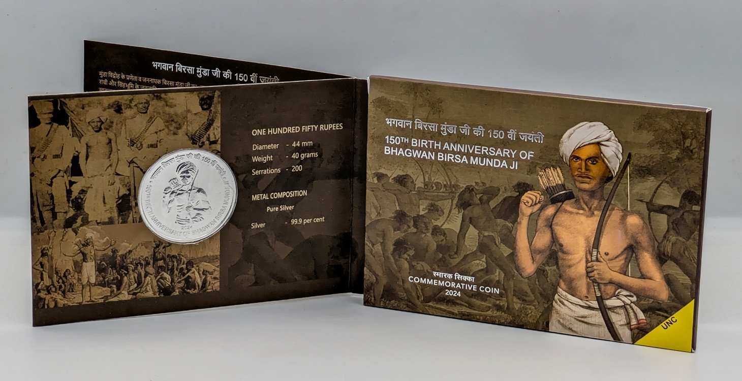150th Birth Anniversary of Bhagwan Birsa Munda Ji (Denomination of `150) UNC -Folder Packing- FGCO001810 - Image 3