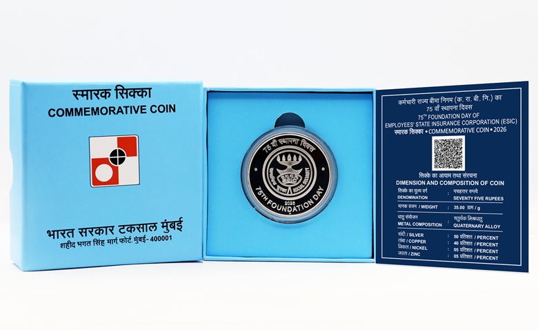 75th Foundation Day of Employees' State Insurance Corporation -Denomination of ₹ 75 – Proof kappa box Packing – FGCO00 - Image 2