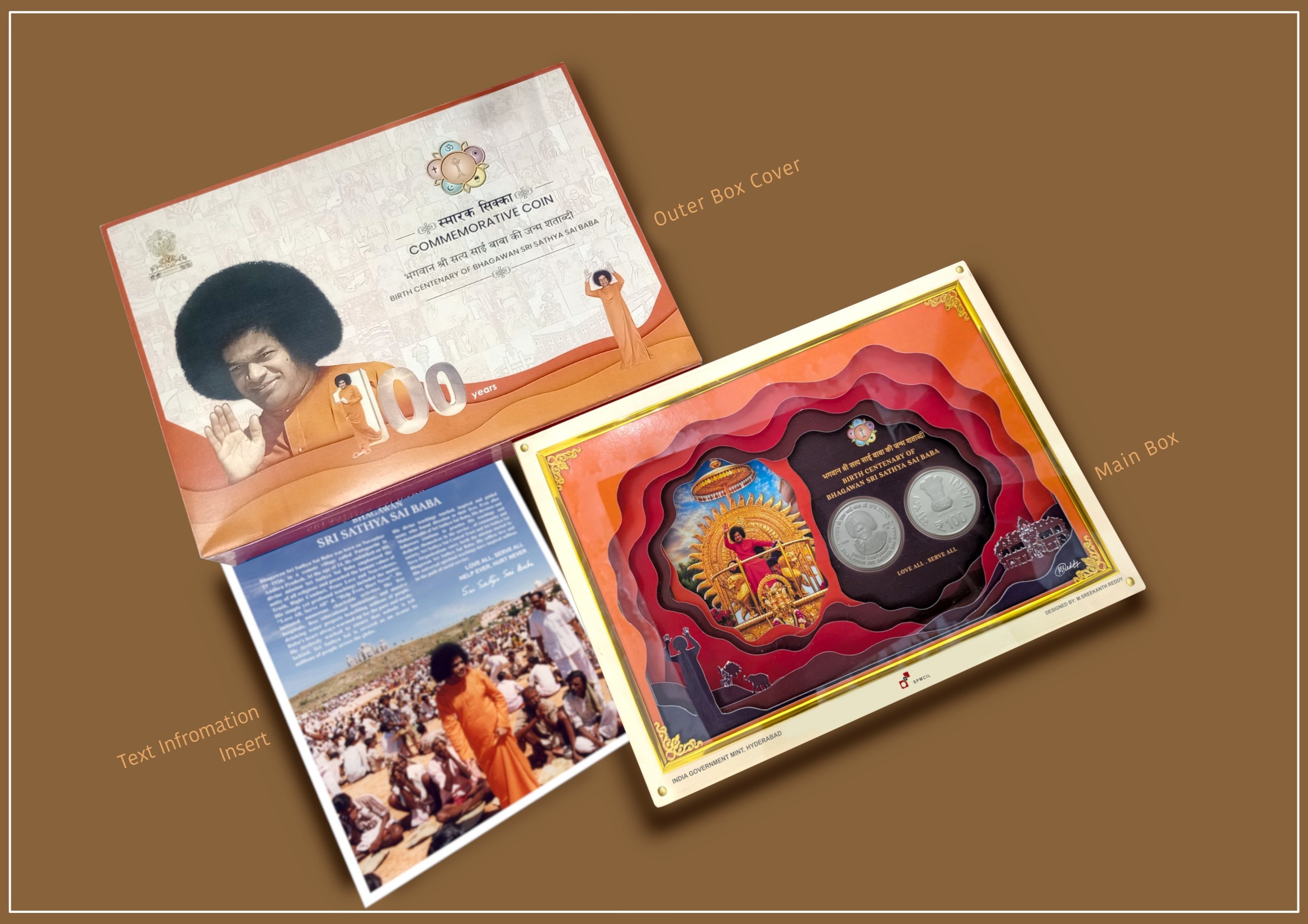 Birth Centenary of Bhagawan Sri Sathya Sai Baba | Rs. 100 Proof Coin (2 Nos.) | Box Type - Image 2