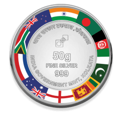 WORLD CUP CRICKET 50 GRAMS COLOUR SILVER SOUVENIR COIN