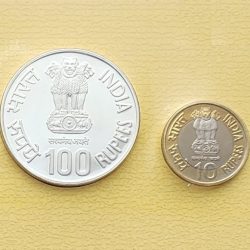 गुरु ता गड्डी - गुरु ग्रंथ साहिब / Ter-Centenary of Gur-Ta-Gaddi of Shri Guru Granth Sahib-(2 Coin Set-Rs. 100 & 10) - Proof- FGCO000179
