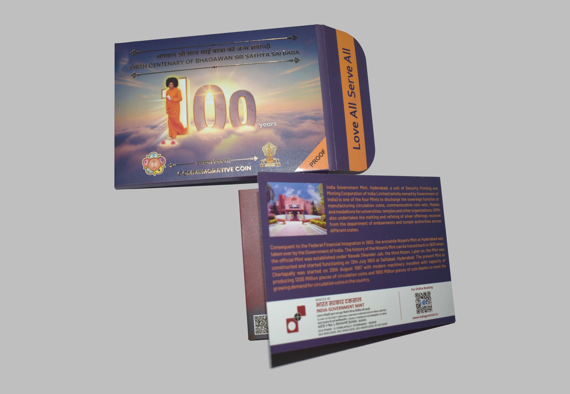 Birth Centenary of Bhagawan Sri Sathya Sai Baba | Rs. 100 Proof Coin | 3-Fold Pack - Image 6