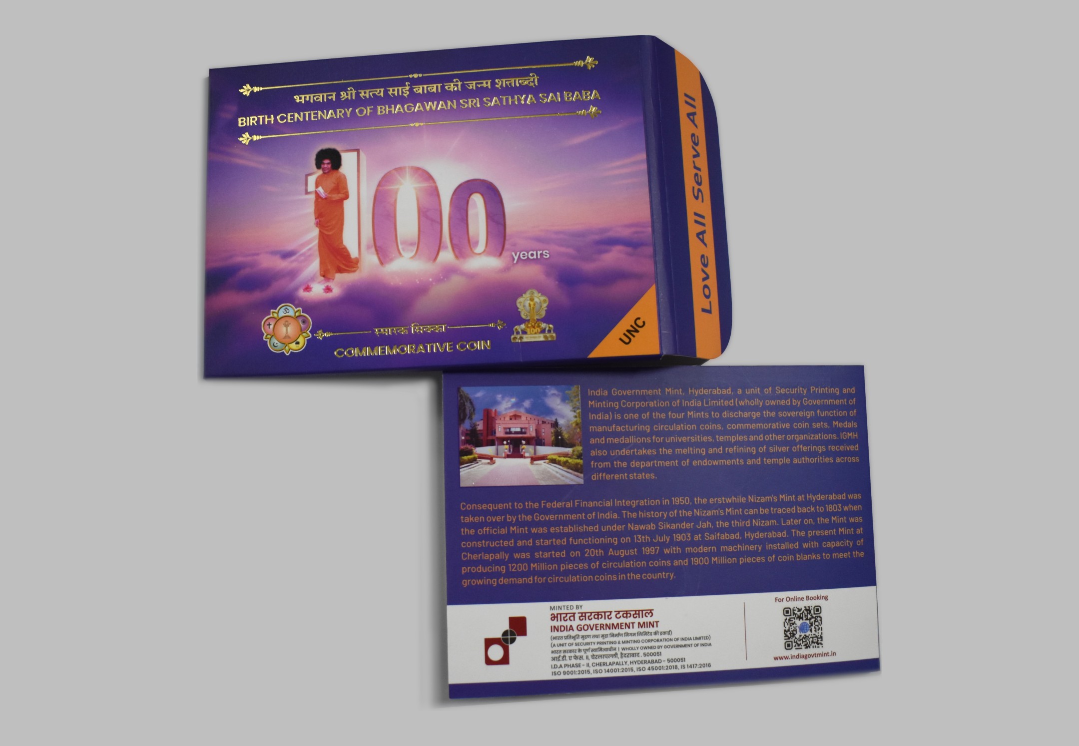 Birth Centenary of Bhagawan Sri Sathya Sai Baba | Rs. 100 UNC Coin | 3-Fold Pack - Image 6